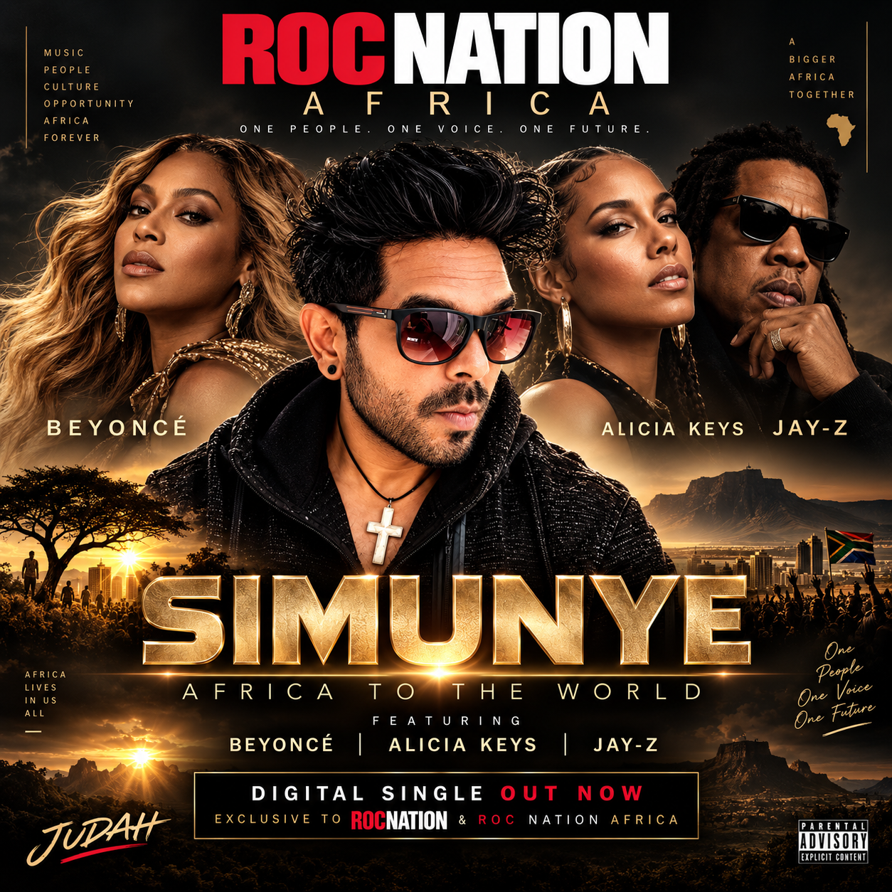 SIMUNYE album cover — JUDAH featuring Beyoncé, Alicia Keys and Jay-Z